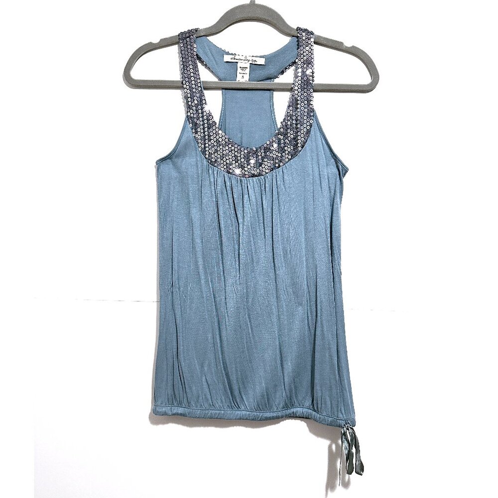American Rag Light Blue Tank Top Sequin Embellishment Ribbon Small